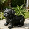 3D Printed Pug Figurine Planter, Realistic Dog Statue with Back Planting Slot, Matte Black Decor for Succulents Mini Plants Herbs, Multi-use Storage