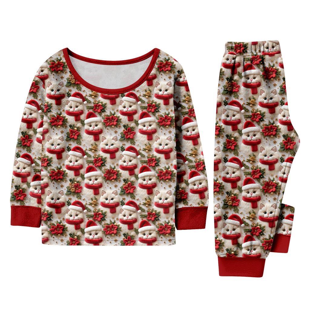 Set de pijama din flanelă cu imprimeu de Crăciun coordonat pentru familie, cu bluză cu mânecă lungă și pantaloni