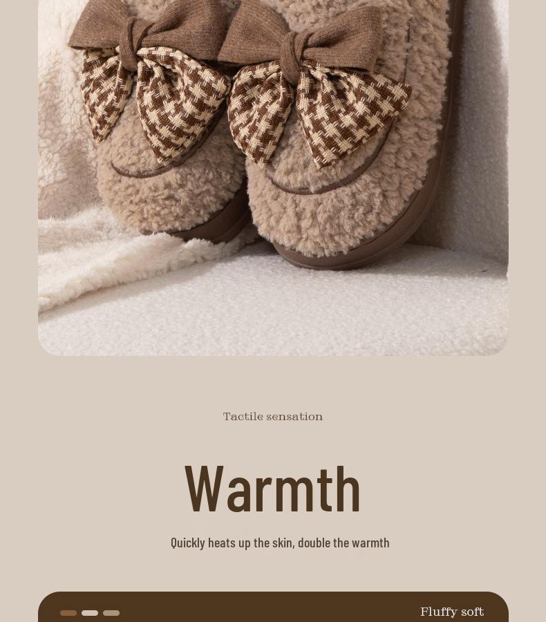 Women's Bowknot Plush Cotton Winter Slippers - Cute, Warm, Thick-Soled Indoor Footwear