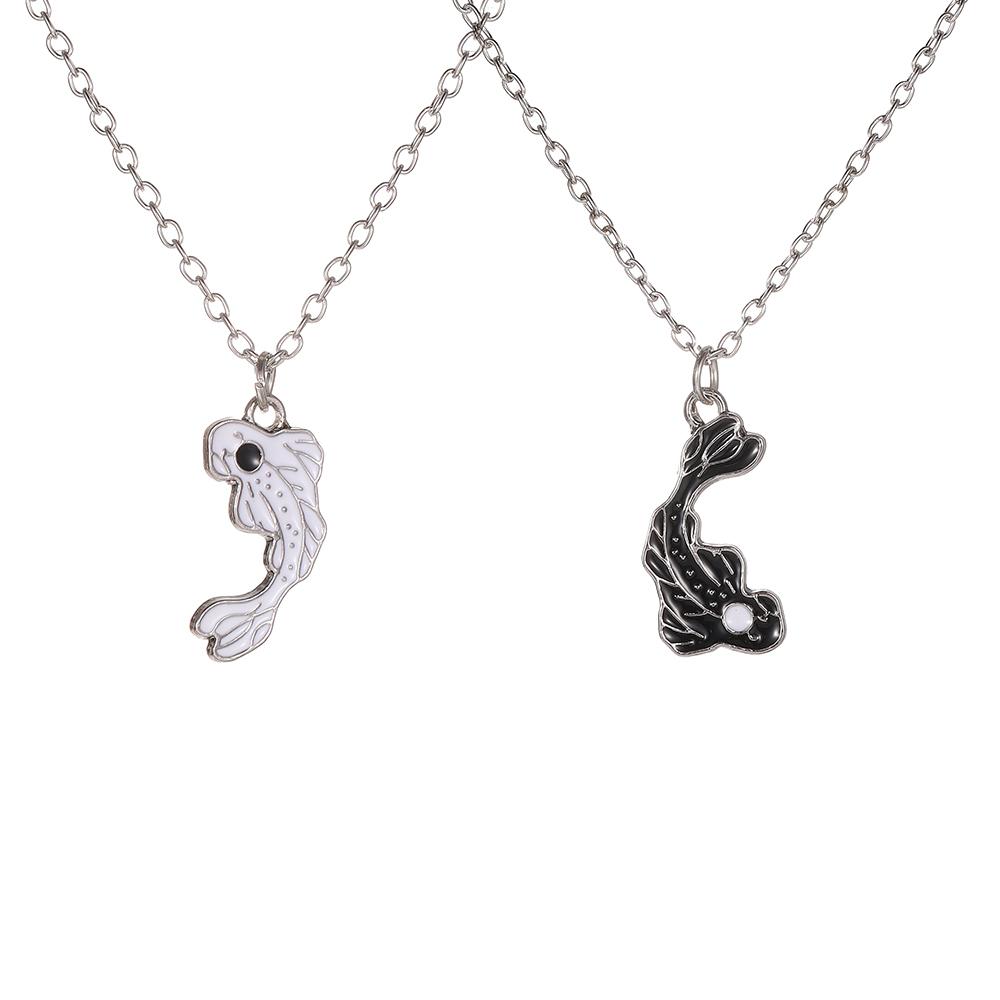 Yin-Yang Splicing Pendant Simple Charm Couple Jewelry Black White Tai Chi Bagua Fish Necklace Personality Niche Design