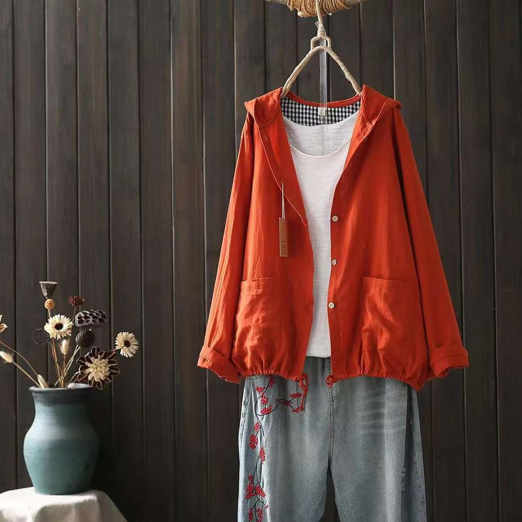 Hooded Hem Drawstring Long-sleeved Cardigan Jacket Women's Autumn Loose Casual Top