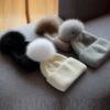 New Rabbit Fur Knitted Hats For Women Real Fox Fur Pom Poms Hat Large Pompom Outdoor Warm Skullies Beanie Winter Hat Christmas