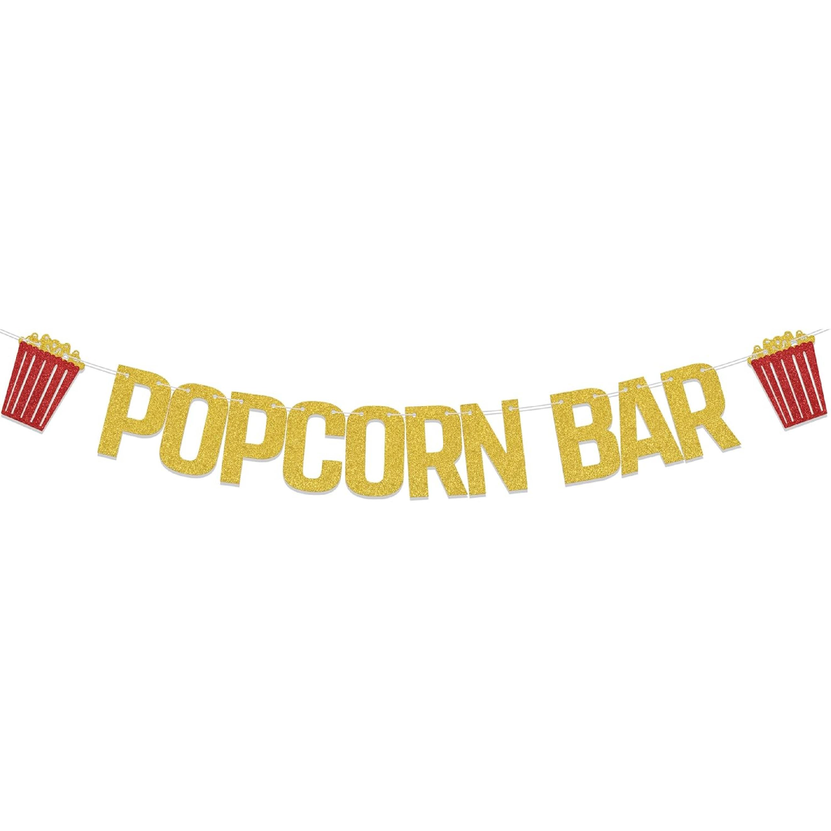 Glitter Popcorn Bar Banner Popcorn Theme Birthday Party Decorations Funny Popcorn Garland For Wedding/Bridal Shower/Anniversary Party Decor Sign Gold