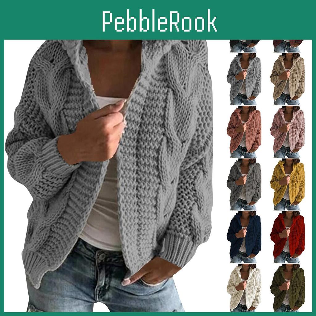And Womens Winter Hooded Autumn Jacket Solid Color Knitted Cardigan Sweater