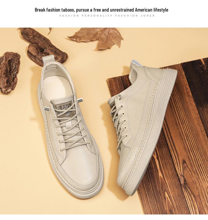 Men's Spring 2026 Casual Leather Shoes - Trendy Korean Style Versatile Youth Sports Board Shoes