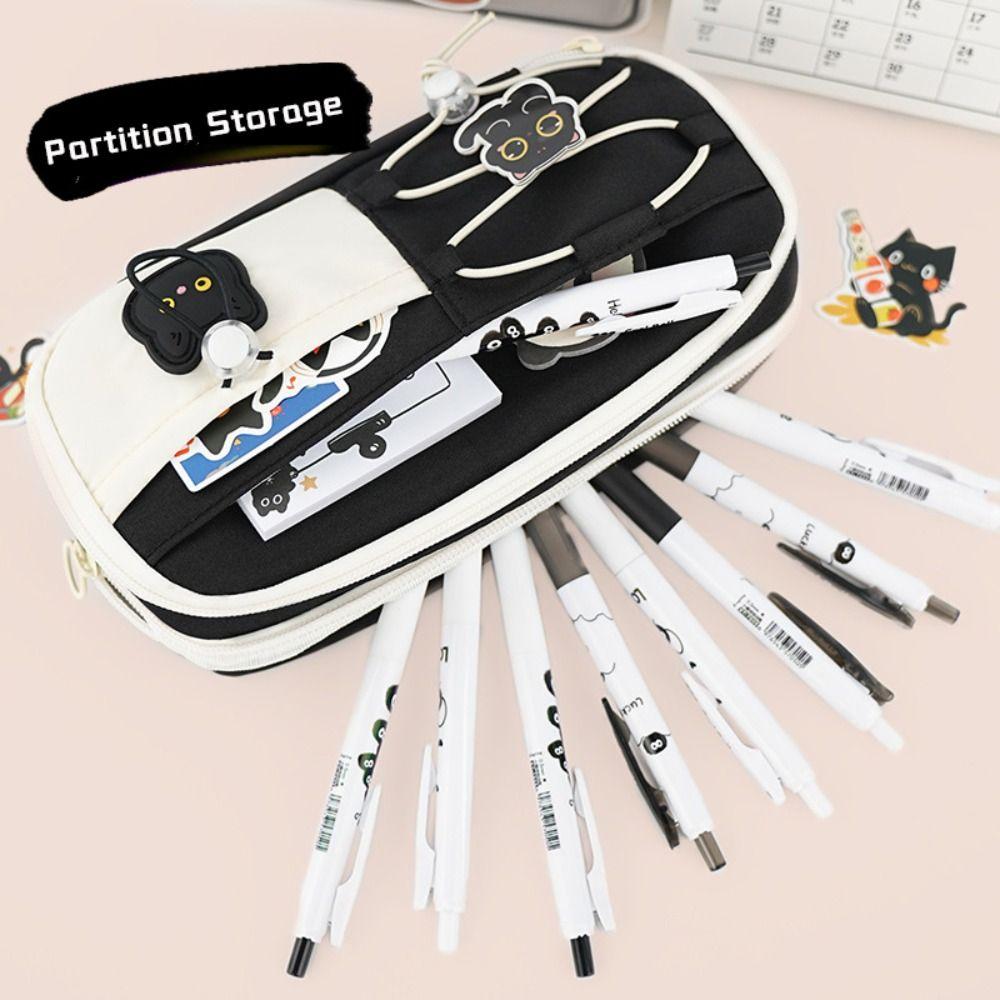 Black Cat Pencil Case Multi-layer Pen Box New Pen Bag  Back To School