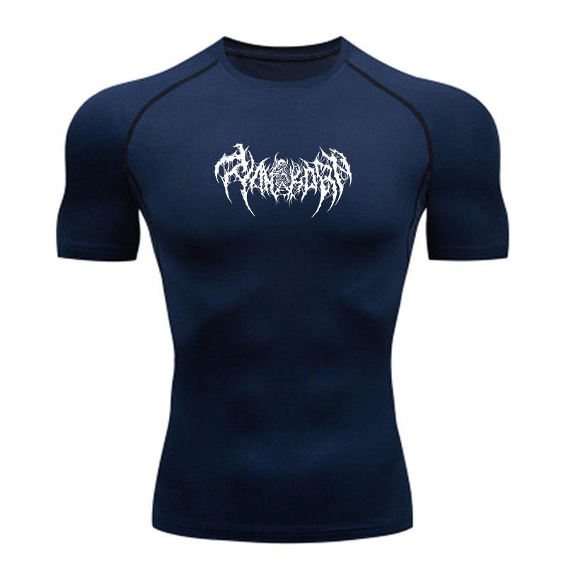 Men's Quick Dry Compression Athletic T-Shirt, Black Death Metal Spiky Print Breathable Stretchy Top for Gym Workout Running Training Sports Wear