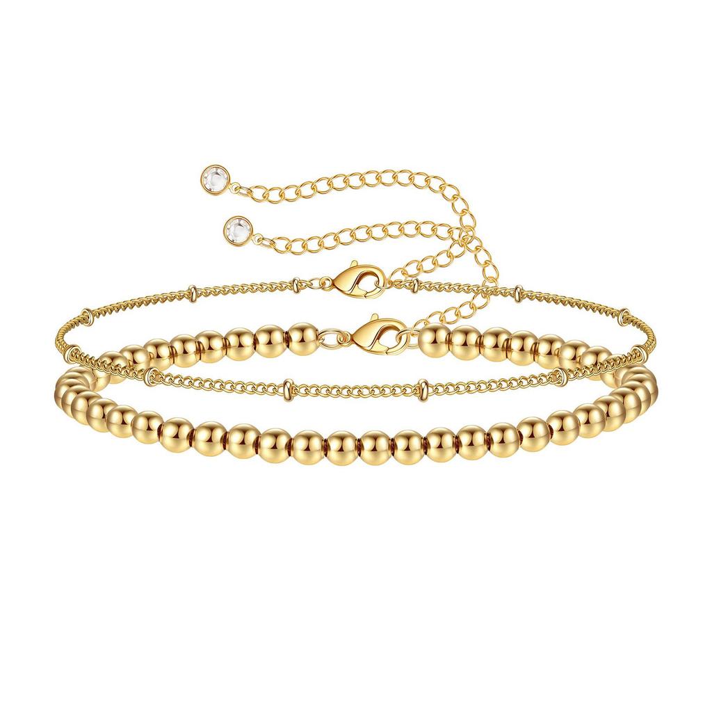18K Gold-Plated Stainless Steel Double Layer Bead Bracelet Set