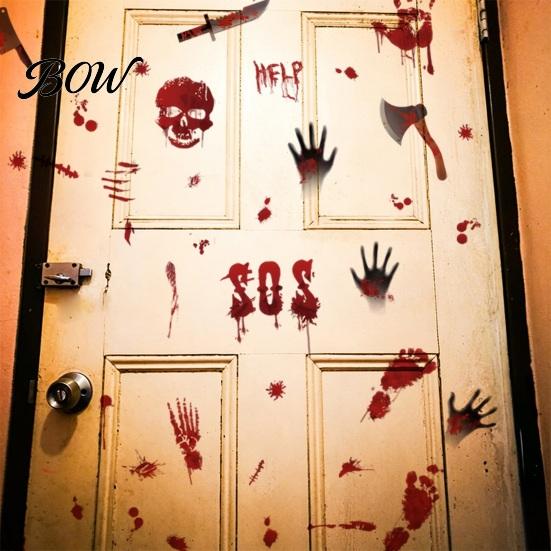 Immersive Horror Party Supplies Halloween Stickers, with Spooky Handprints Footprints Printed, PVC Scary Footprint Decals Self-adhesive Decals,