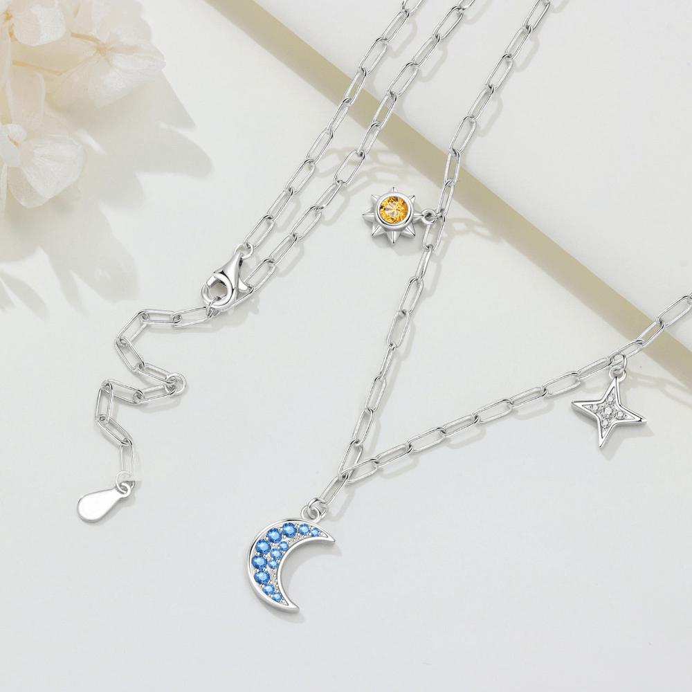 New Star Moon Sun Necklace Stylish Simple Star Moon Pendant Collarbone Chain Female