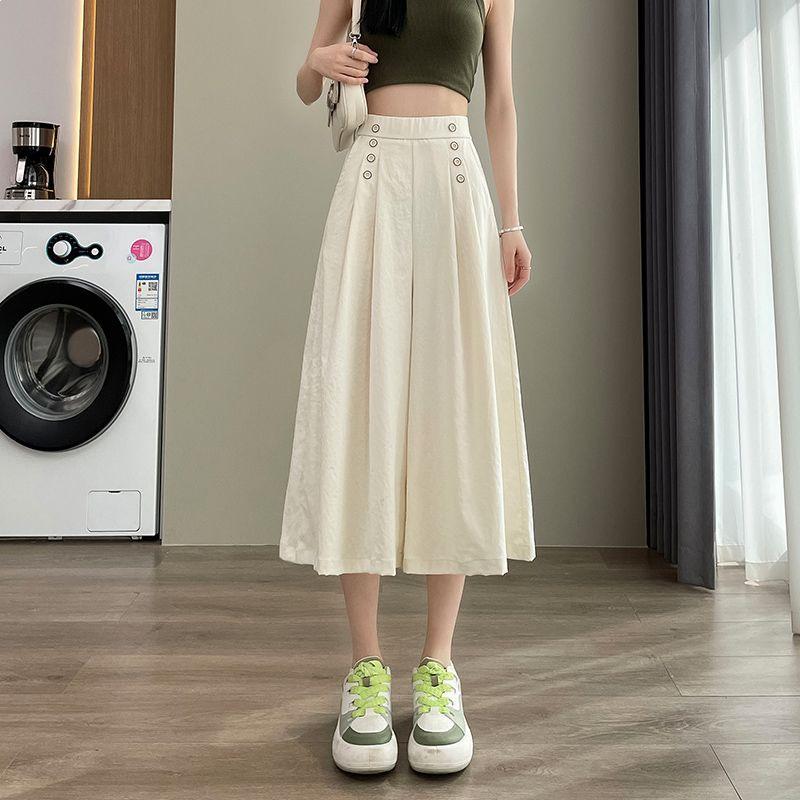 

Korean Style High Waist Skirt-Pants: Women s Casual Wide-Legged Pants, Summer Petite Design S for 75-90 jin абрикосовый/бежевый