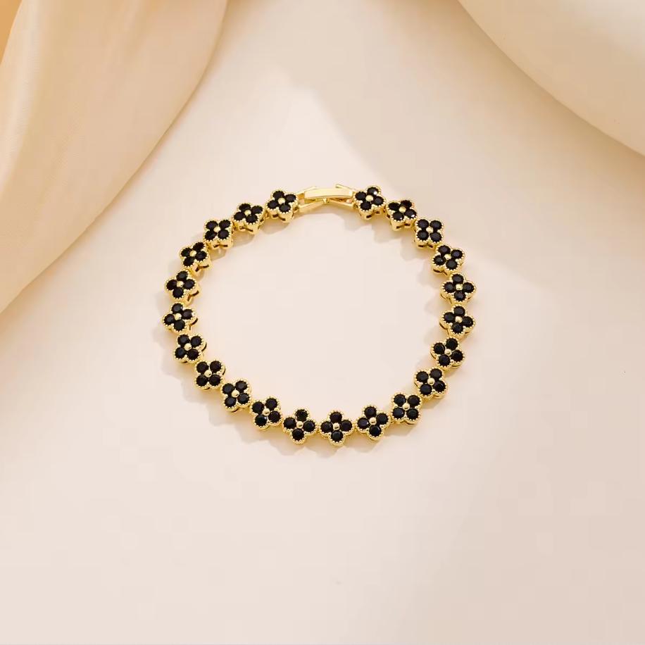 XF Multicolor Four-leaf Clover Bracelet Rainbow Tennis Bracelet Chic Alloy Bangle Luxurious Fashion Jewelry for Women