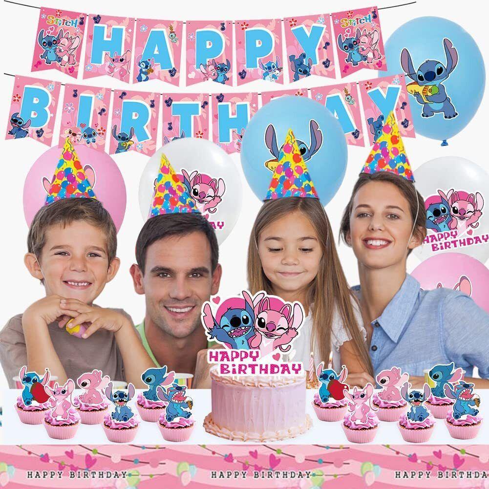 Lilo Pink Stitch Birthday Party Decorations Supplies Tableware Banner Balloon