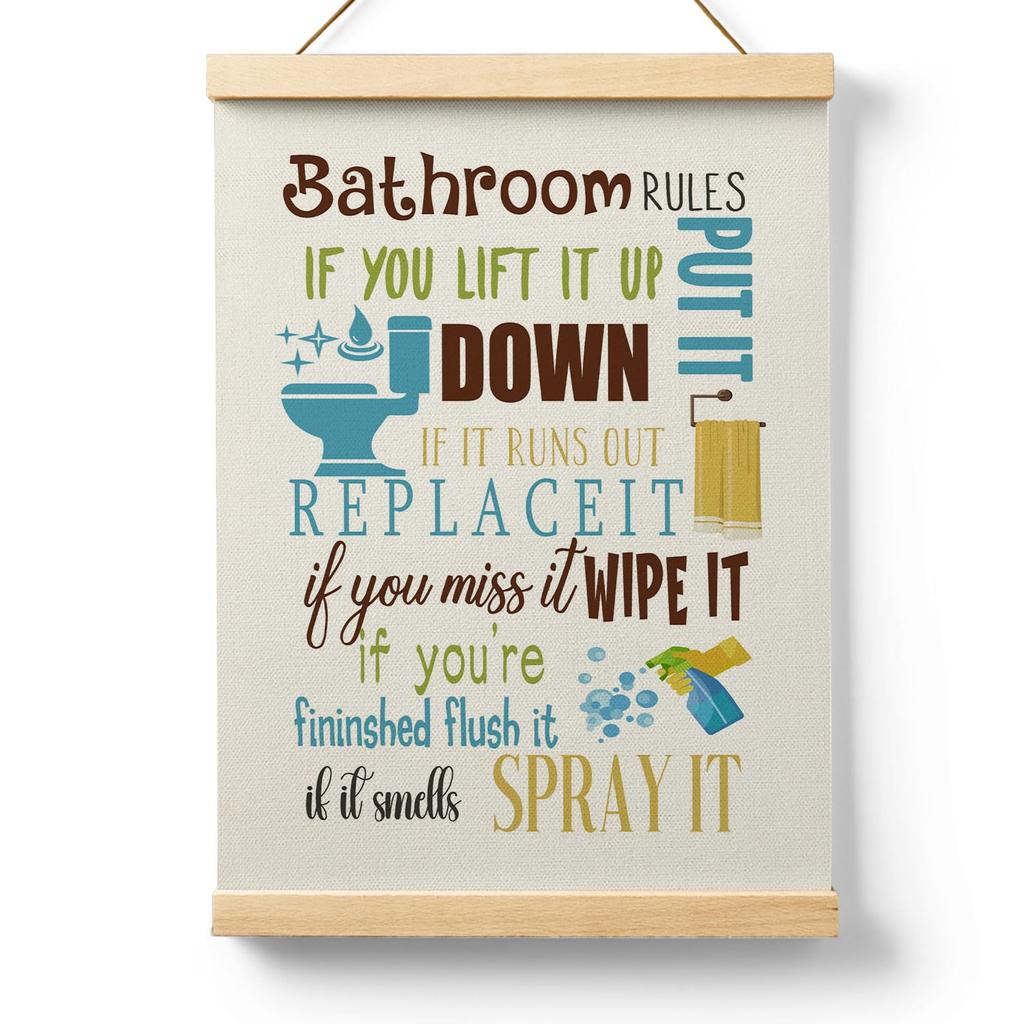 Ryeolo Kids Bathroom Wooden Poster Hanger Frame 12.5x17 Inch, Rules Wall Art Decor for Toddler Boy Girl, Colorful Decor