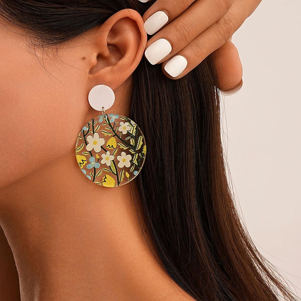 Kvinner Frisk Skogstil Blomstermønster Gjennomsiktig Akryl Øredråpe Øredobb