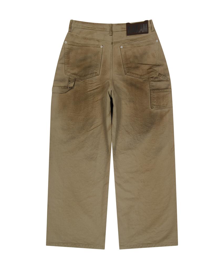 AAKAM Dirty Washed Double Knee Cotton Pants (Beige)