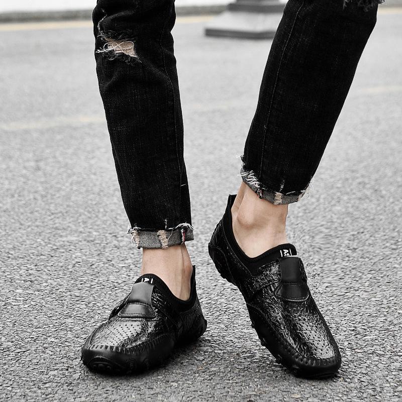 Gommino Men's Genuine Leather Men's Shoes Spring and Summer Tide Breathable Hollow Casual Shoes Men's Slip-on Soft Bottom Driving Leather Shoes Men