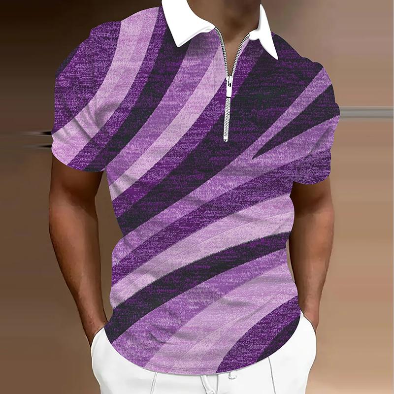 

Мужская рубашка поло повседневная на молнии с коротким рукавом модная повседневная на молнии летняя весенняя рубашка стандартного кроя с 3D-принтом 8XL фиолетовый
