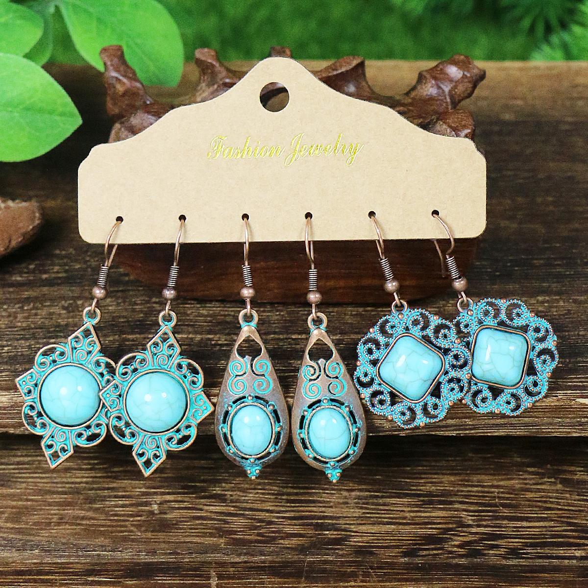 

Серьги бронзового цвета Набор из нескольких штук Женские серьги Инкрустация бирюзой Геометрическая форма Дизайн с кисточками из ракушек Декор для вечеринки
