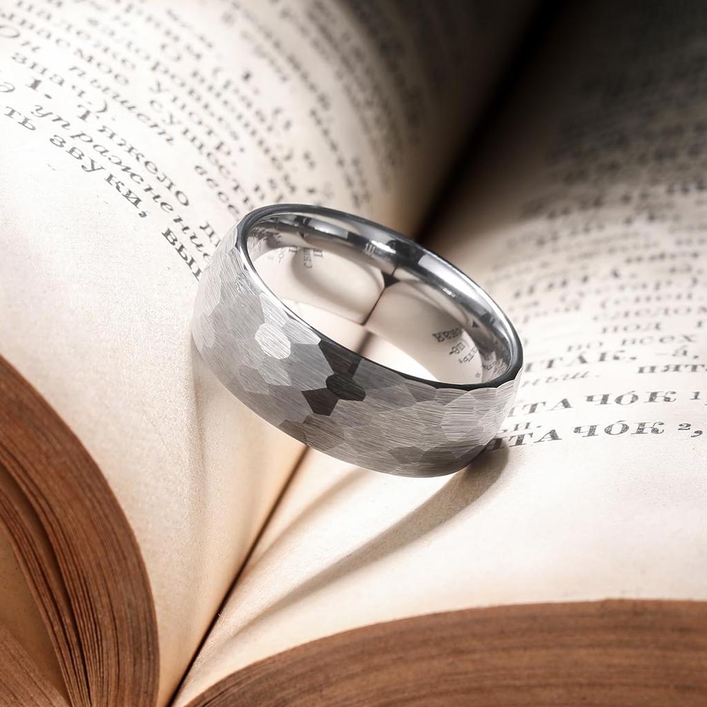 Hammered Multi-faceted Titanium Rings For Men Women Black Brushed Stainless Steel Couple Ring Wedding Engagement Jewelry