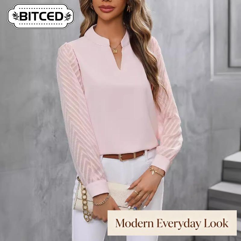 BITCED Women's Fashion Casual V-Neck Long Sleeve Blouses & Shirts