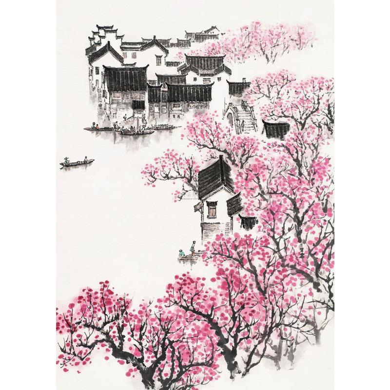 Chinesische Landschaft Paar Vögel Wald Berg Fluss Koi Karpfen Fisch Kunst Poster Drucke Leinwand Malerei Wandkunst Bild Heimdekor