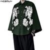 INCERUN Men Lapel 3/4 Sleeve Floral Print Casual Loose Oversized Shirts Tops