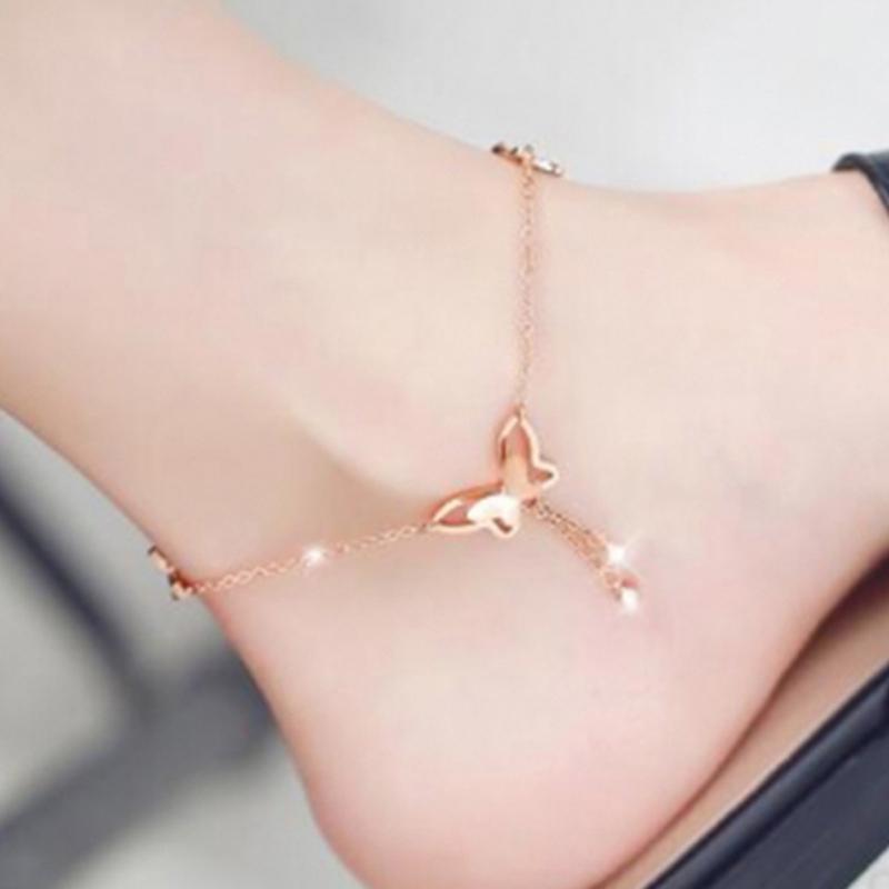Women Girls Bow Metal Adjustable Anklet Bohemia Gold Body Jewelry