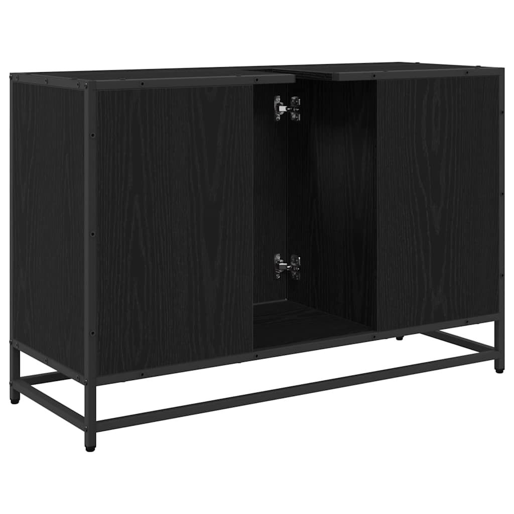 Bathroom Cabinet with Door Black Oak Effect 90 x 33 x 60 cm