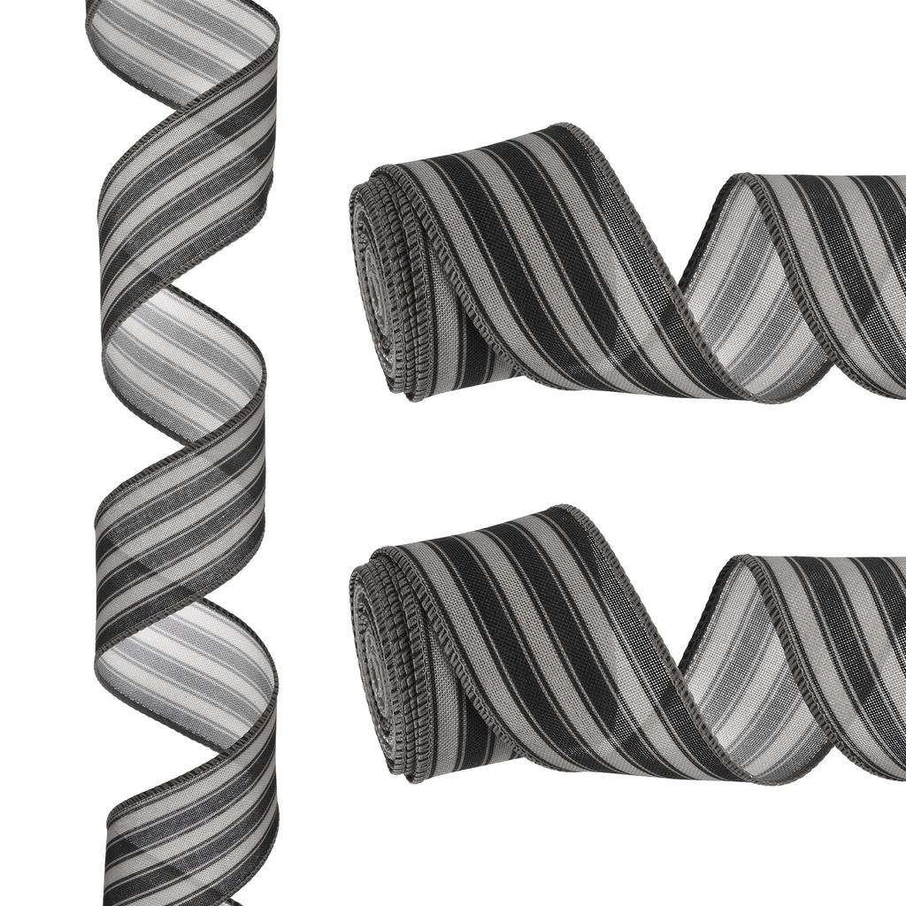 Proužkovaná stuha s drátkem Dárkové balení Lněná stuha Saténová pro Vánoční řemesla Narozeniny Svatba Festival Věnec 12 yardů x 2"