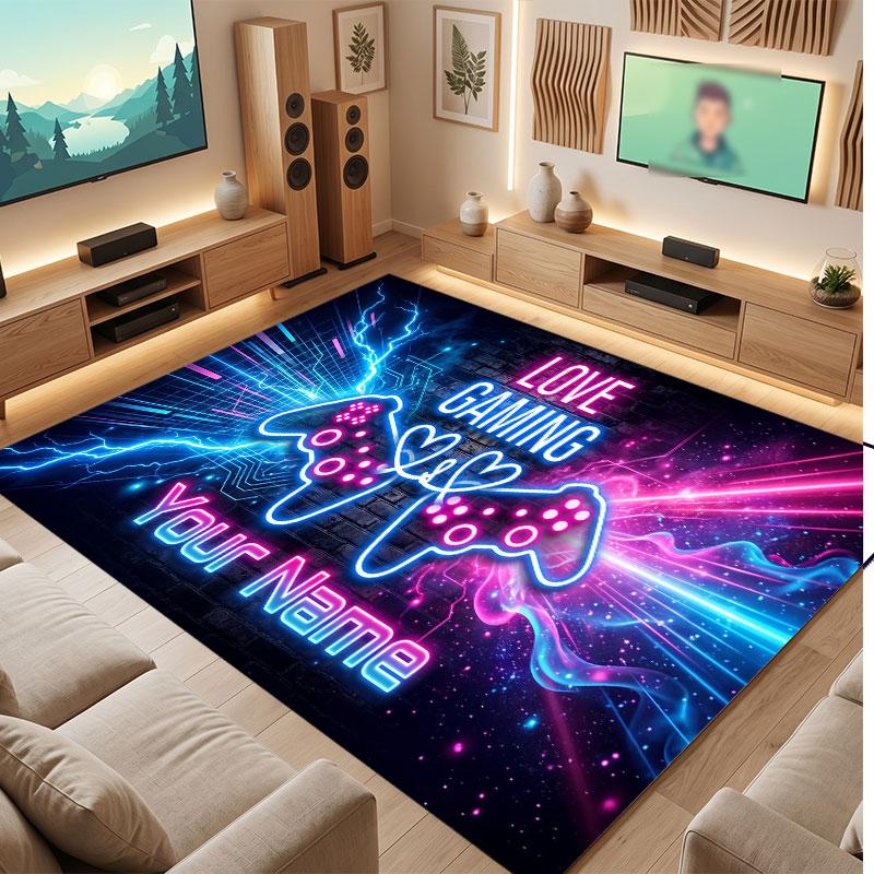 Neon Colorful Theme Crystal Velvet Floor Rug Personalized Custom Name Text Warm Carpet Home Decoration