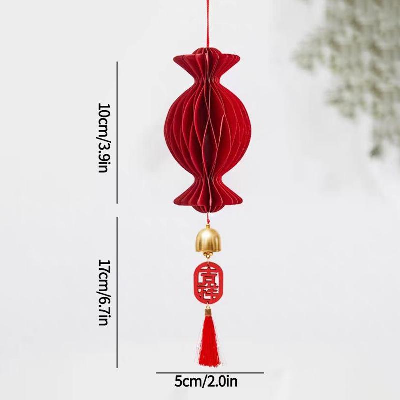 3D Chinese New Year Decorations 2026 Spring Festival Honeycomb Lucky Hanging Ornament Paper Lanterns Ornament with Bell Decor