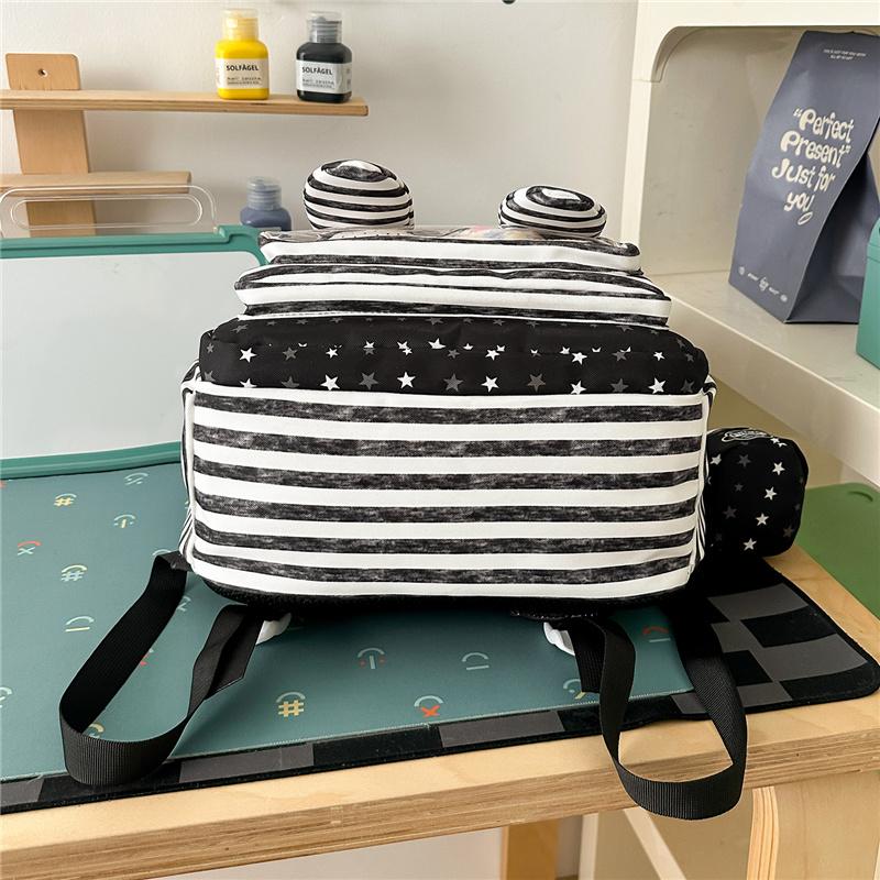 Cute Bunny Ear School Backpack with Clear Front Pocket Top Handle Casual Daypack for Girls Daily Use