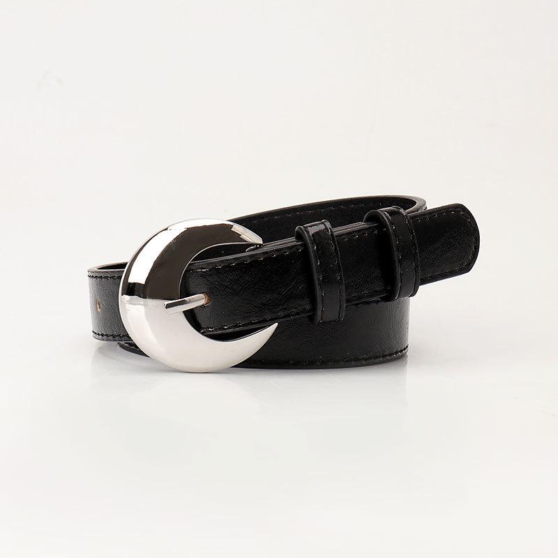 Metallic Color Belts 105cm Colorful PU Moon Buckle Trendy Jeans Belts Ladies Belt Shiny Alloy Buckle Belt Jeans Decorative Belt