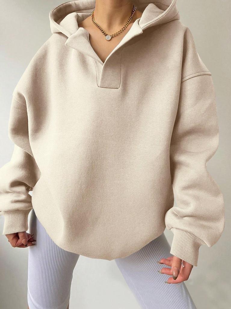 2024 Women's Solid Color Loose Hooded Sweatshirt - Autumn/Winter Long Sleeve Sportswear for Europe & America