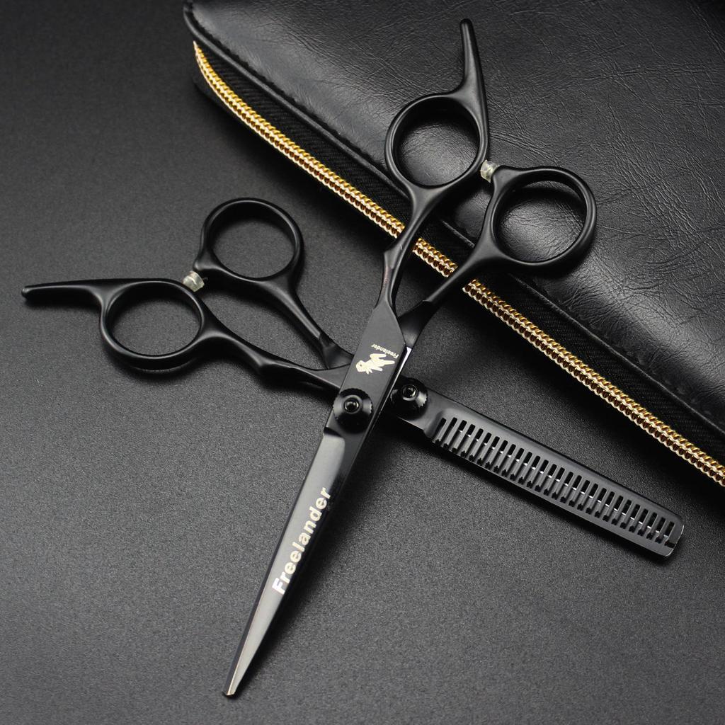 6.0" High Screw Black Gold Hairdressing Scissors - Straight & Thinning Shears