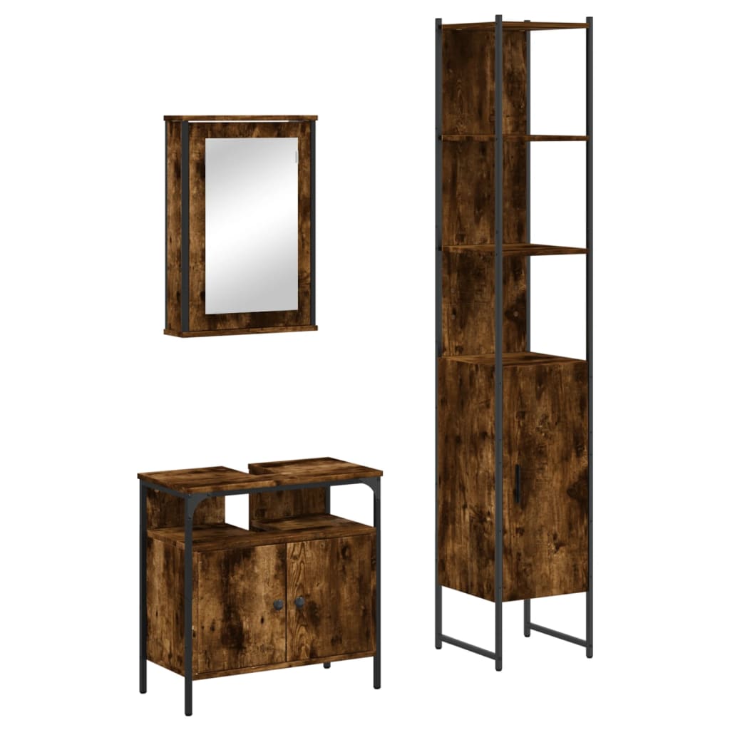 Vidaxl 3-Piece Bathroom Furniture Set, Smoked Oak