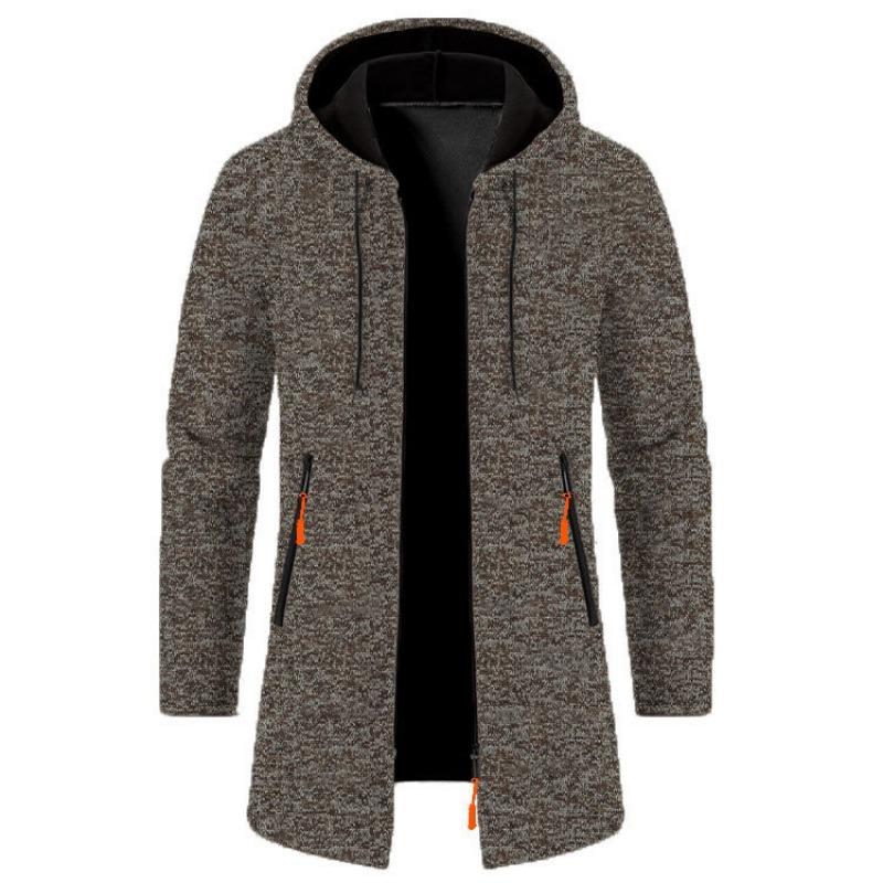 Men S Hooded Cardigan Knit Sweatshirt Loose Fit Long Sleeve