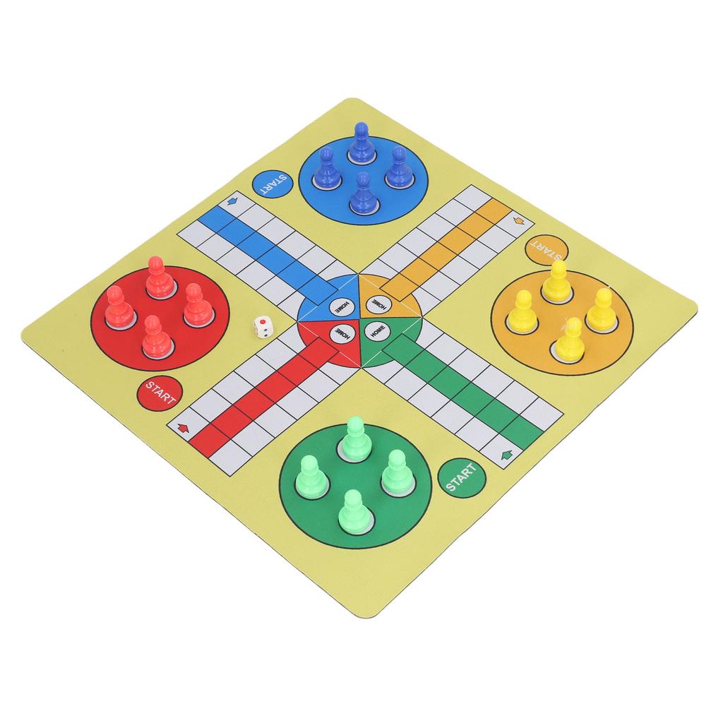 Flying Chess Set Rubber Cloth Travel Family Board Game Toy with 16 Chess Pieces Storage Bag and