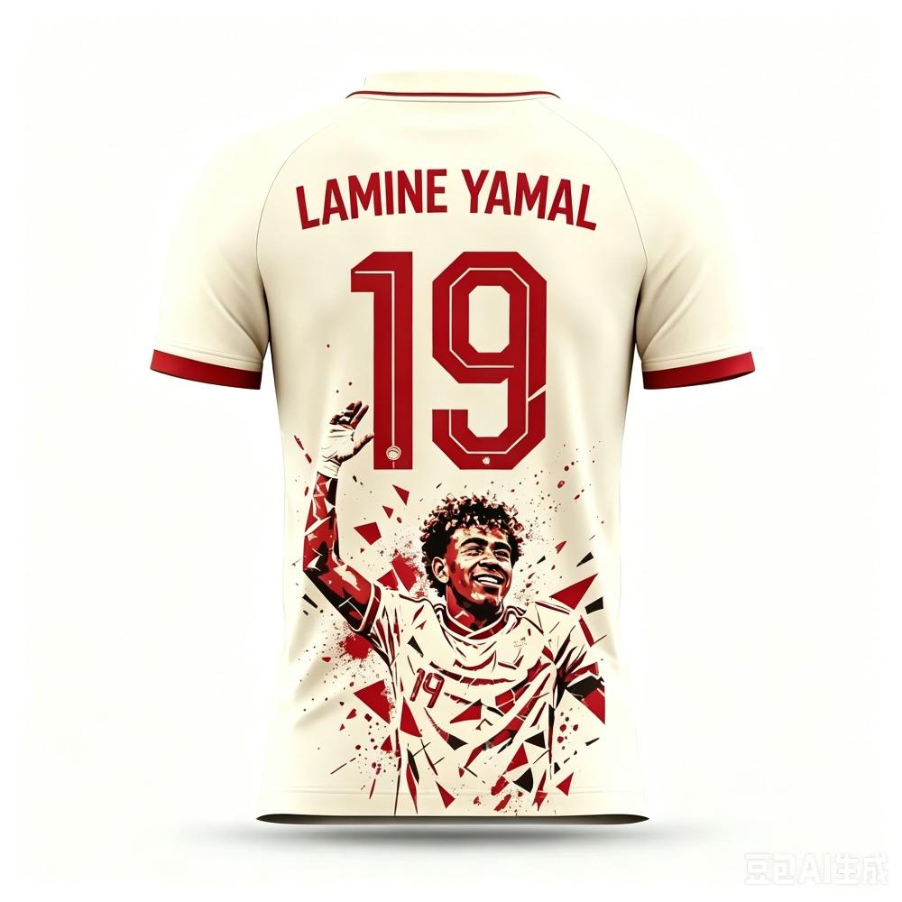 Summer Yamal Print Pattern Children's Outfit Football Jersey T-shirt Quick-drying and Breathable Suitable for Outdoor Wear