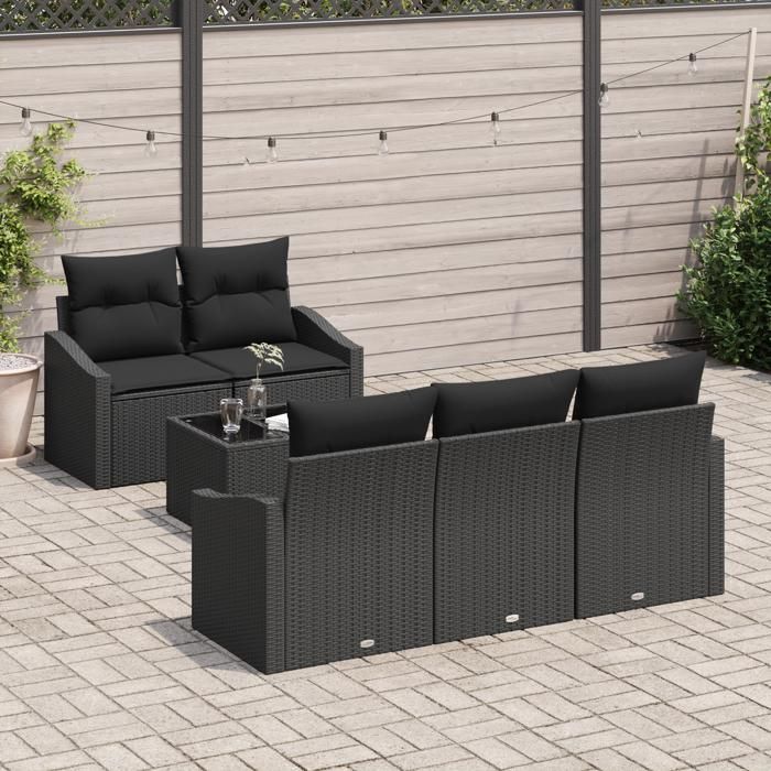 VidaXL Canapé de Jardin 6 Pièces avec Coussins en Poly Rattan Noir 3355272