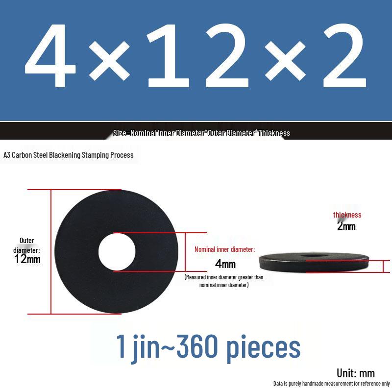 Blackened Thickened Metal Flat Washer Spacer, Round, M3-M42