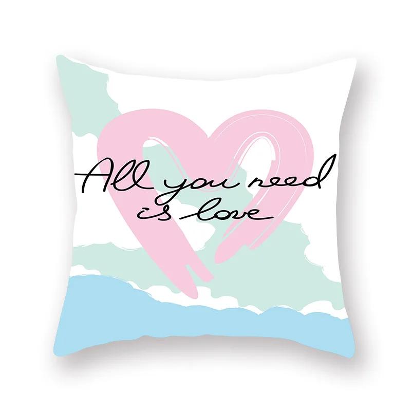 Cute Pink Red Heart Print Home Decor Pillow Sofa Cushion Cover Valentine's Day  Pillowcase