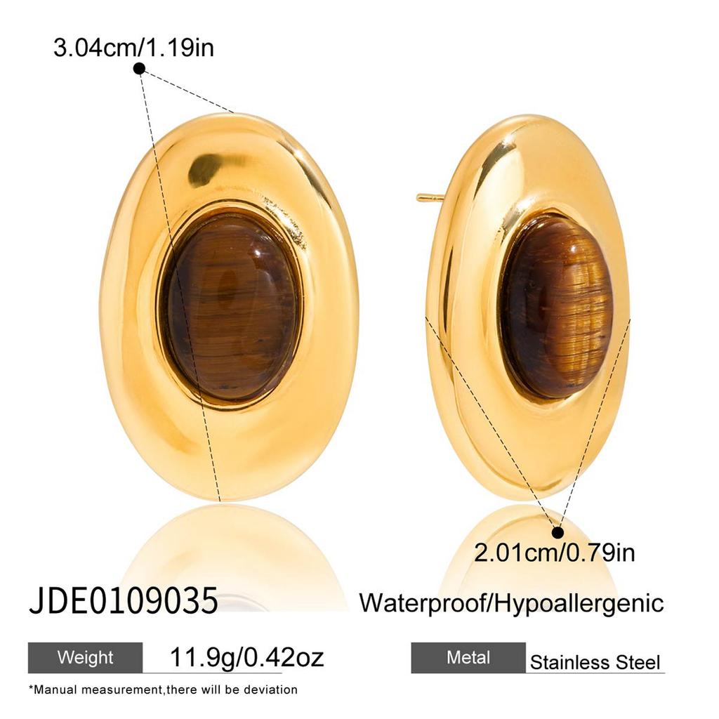 Youthway Vintage Tiger Eye Stone Stud Earrings For Women Minimalist Gold Plated Stainless Steel Earrings Fashion Jewelry