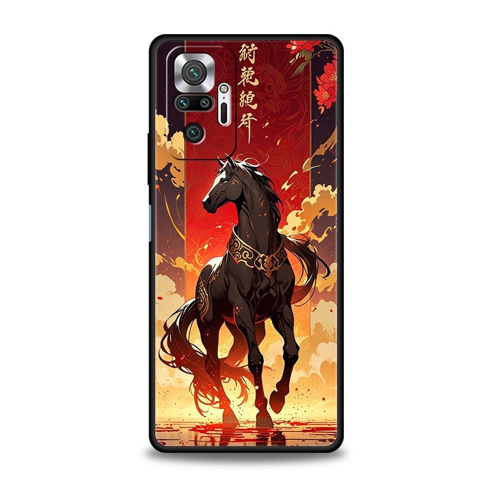 Phone Case Cover for Redmi 14C 10C Note 15 14 13 12 10 11 Pro Plus K40 Soft TPU Shockproof Fundas Shell Cartoon New Year Horse