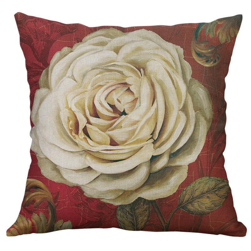Premium Retro Flower Linen Pillow Case For Stylish Sofa Home Decor 18 Inches