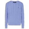 Polo FW22 Jednolity kolor Małe haftowane logo z kucykiem Sweter męski z długim rękawem z okrągłym dekoltem i warkoczowym splotem Niebieski 710775885-037