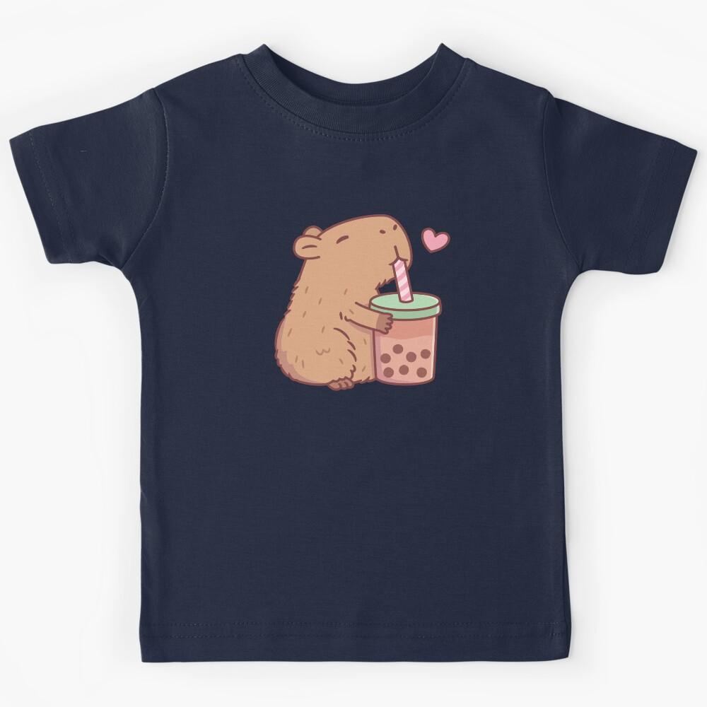 Cute Capybara Loves Bubble Tea Kids T-Shirt 160
