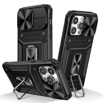 Slide Lens Camera Case For iPhone 15 Pro Max 12 13 14 Plus Phone Cover Shockproof Armor Magnetic Ring Holder Protect Back Funda