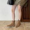 Kwadratowy nosek zamszowe wszechstronne grube obcasy cienkie kozaki krótkie kozaki damskie jesień i zima aksamitne 2025 nowe botki typu Martin koreańskie botki za kostkę
